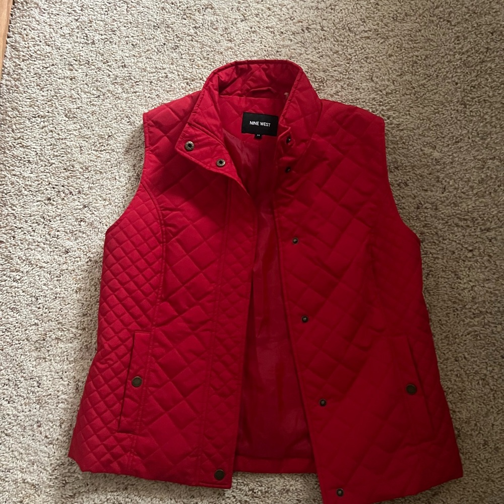 Nine West Red Quilted Vest with Stand-Up Collar